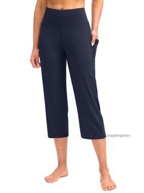 High Waist Capri Yoga Pants with Pockets Straight Leg Cropped Workout Leggings